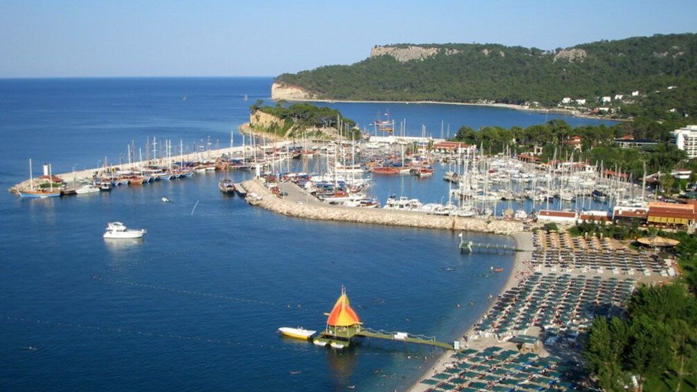 Boats docked in a harbor in Kemer