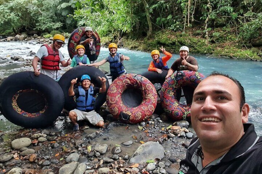 3 in 1, zipline over blue river, tubing on blue river and sloths