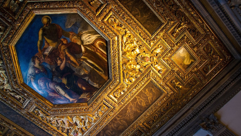 Gilt ceiling inside the Doge's palace in Venice