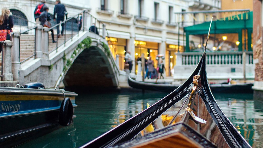 navigating the waterways from a gondola in Venice