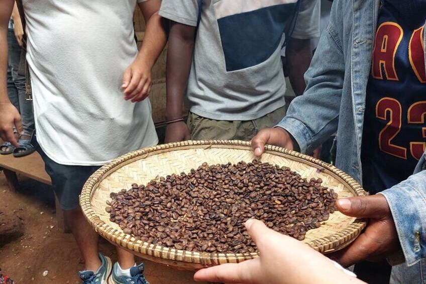 Roasted coffee beans.