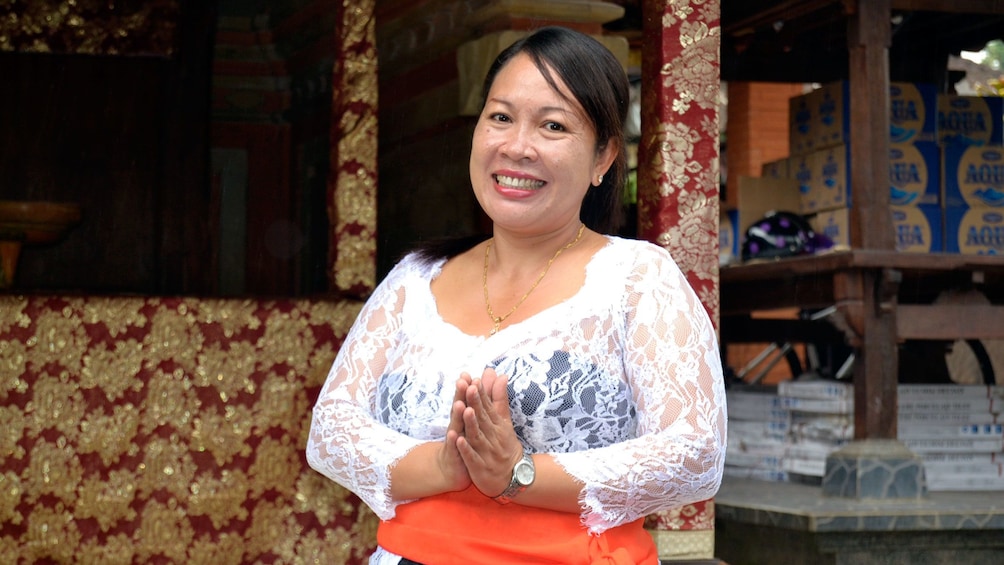 Smiling woman in Balinese cooking class in Bali