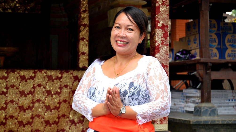 Smiling instructor in Balinese cooking class in Bali