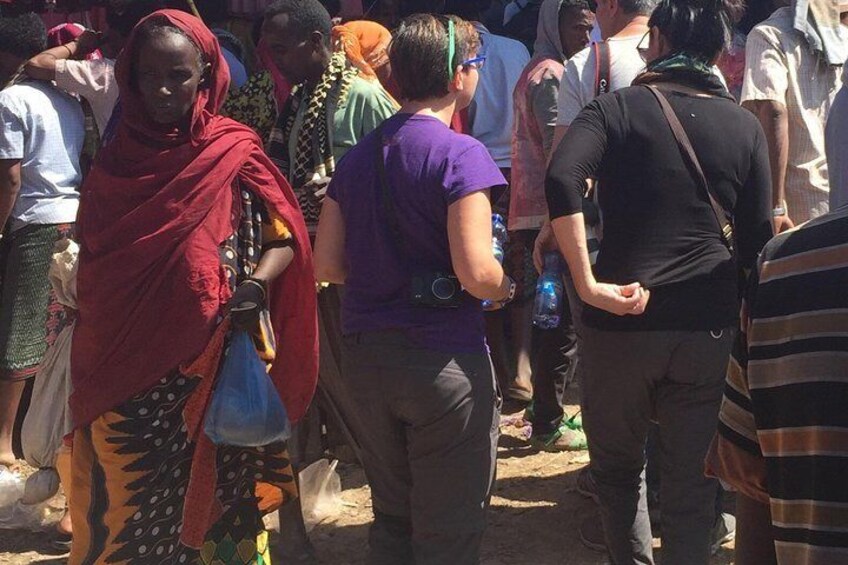 Walking through the market.