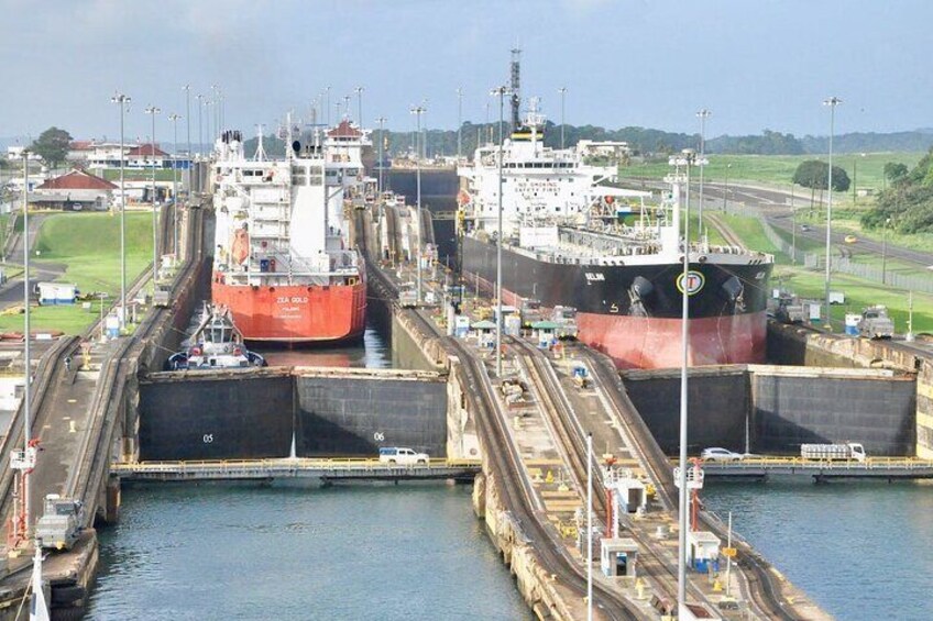 Ships transit through the Panama Canal