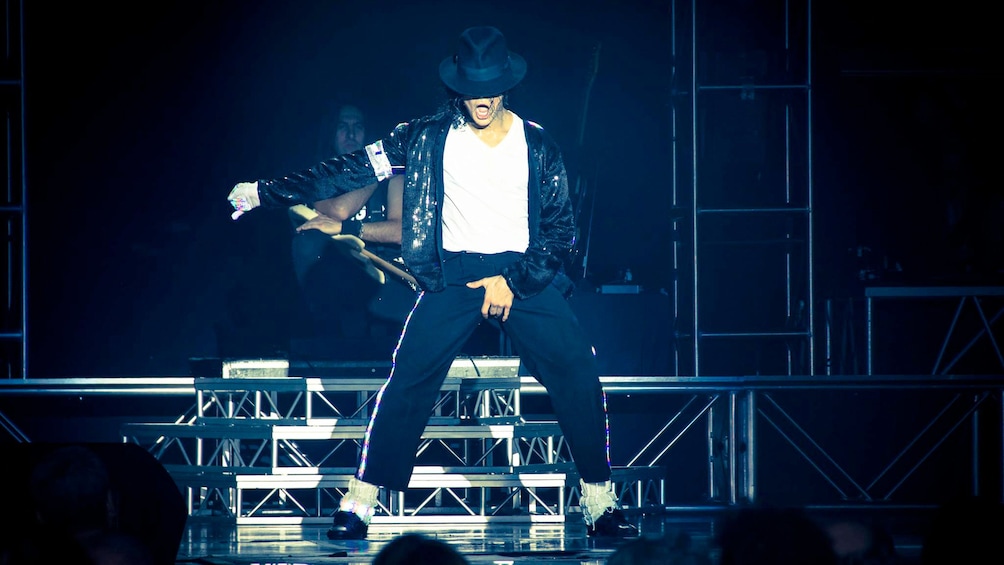 Man performing a Michael Jackson song at the MK Live performance in Las Vegas 