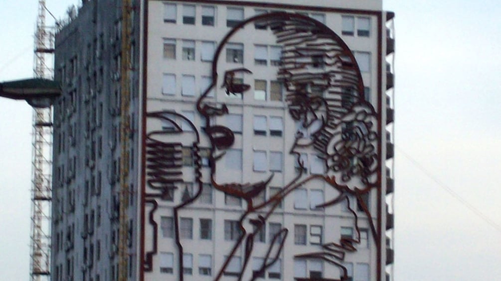 Evita illustration on the side of a building in Argentina