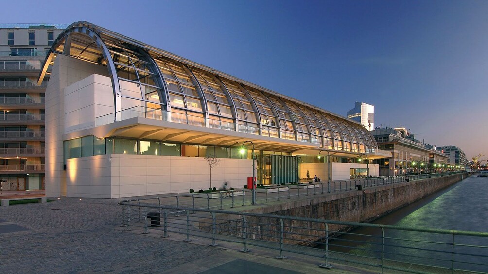 modern glass building along the water channel in Argentina