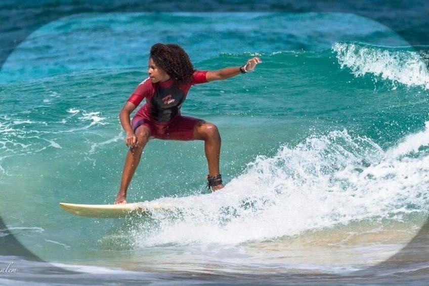 yara surfing right at Praia Grande
