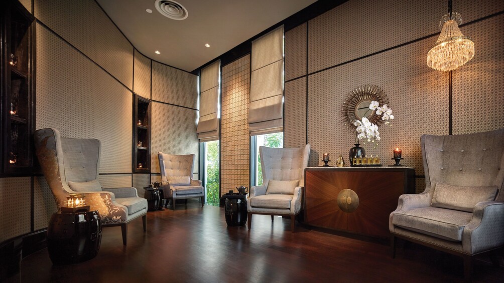 正在顯示第 4 張相片,共 6 張。 Lounge room for the Pañpuri Thai Organic Massages at the Pañpuri Organic Spa Penang