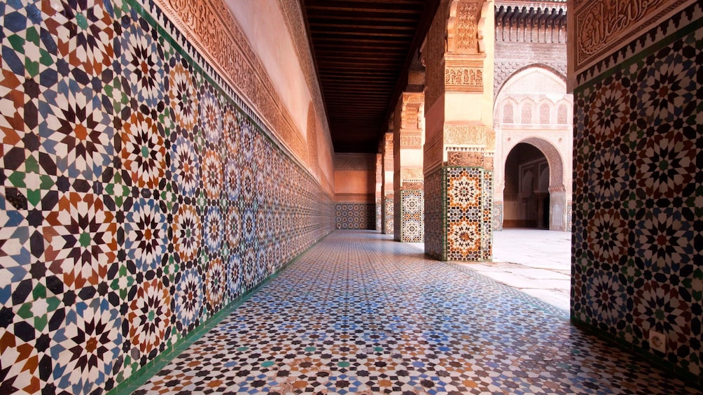 Mosaic cloisters near the courtyard at Bahia Palace in Marrakech