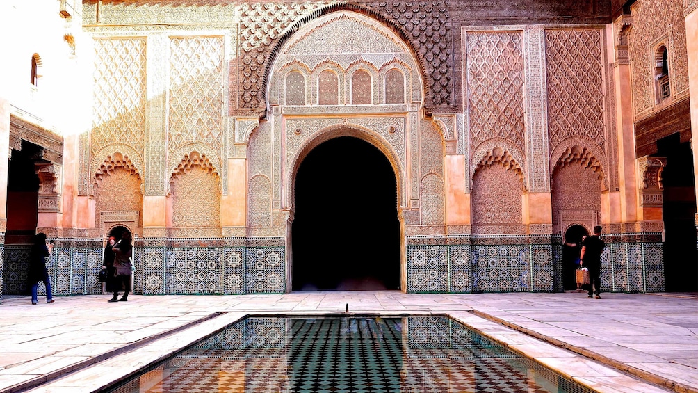 Bahia Palace mosaic courtyard and reflecting pool in Marrakech