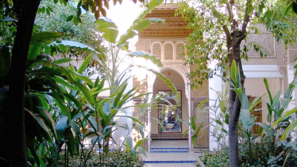 Gardens and mosaic walkway at a palace in Marrakech