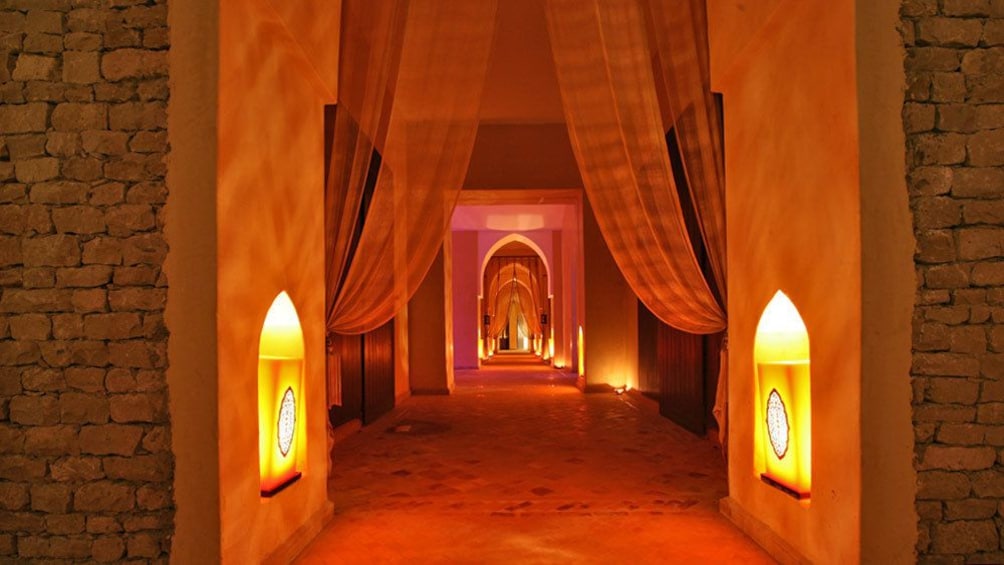 candle lit hallway at the spa in Morocco