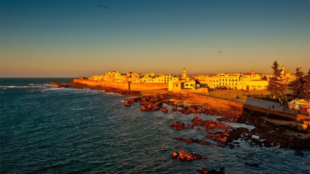 Coastline and city at dusk in Essaouira