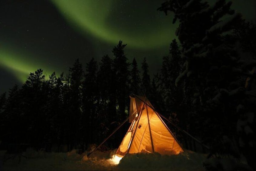 Aurora visible above the private teepee.