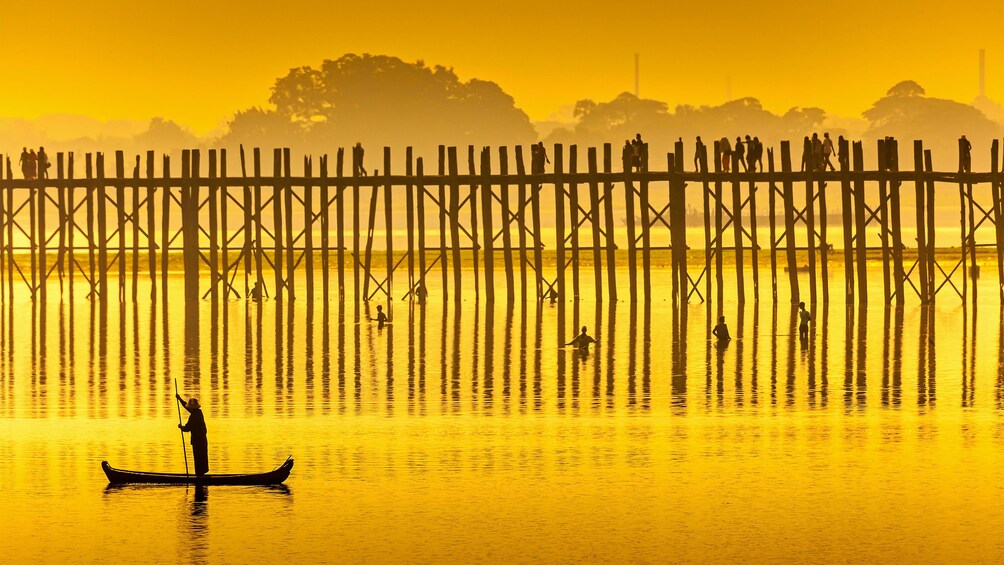 Stunning sunset view of U Bein Bridge Tour in Mandalay 