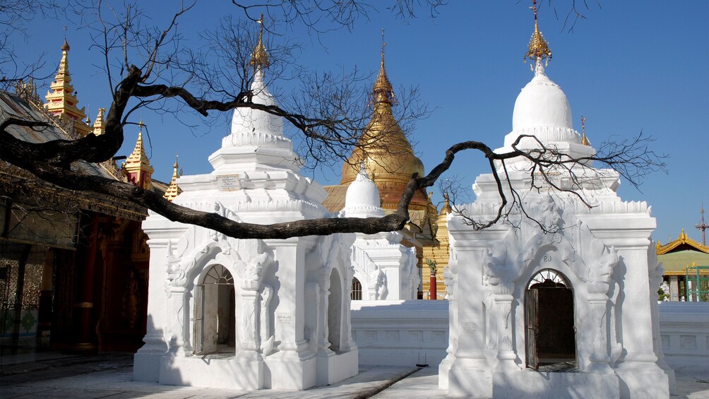 Close view of the Kuthodaw Pagoda in Mandalay, Myanmar