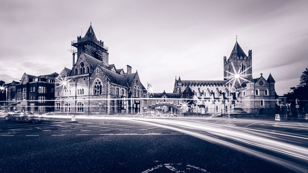 Time-lapse black and white photo in Dublin