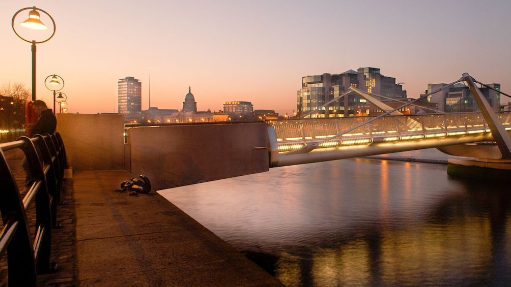 Stunning nightscape view of the river in Dublin