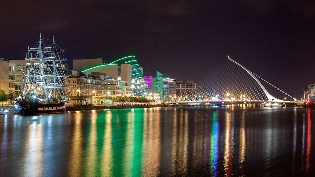City and river at night in Dublin