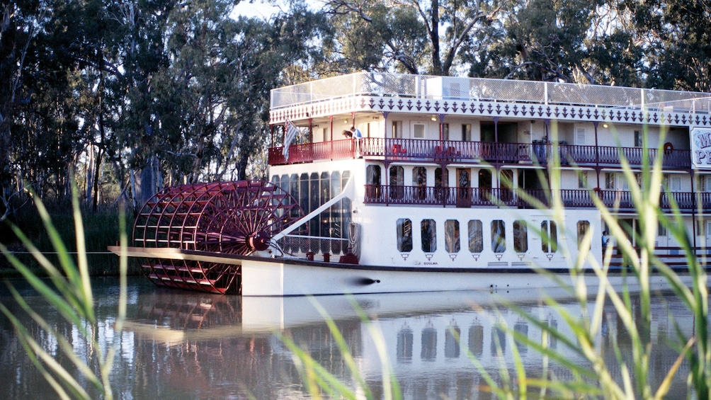 Show item 2 of 5. Boat on the waters of the Murray River Wetlands in South Australia