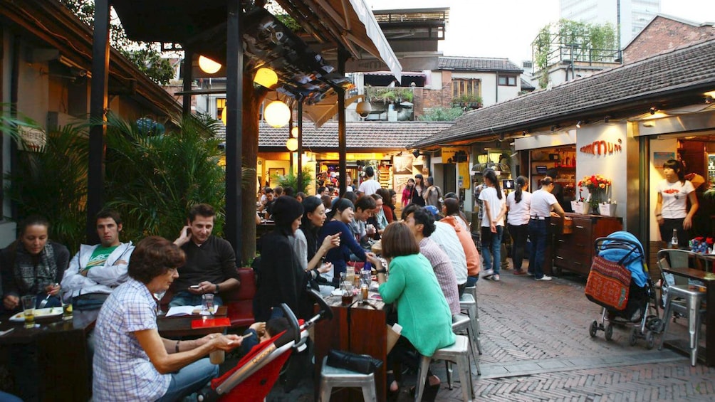 eating food at the outdoor dining areas in Shanghai