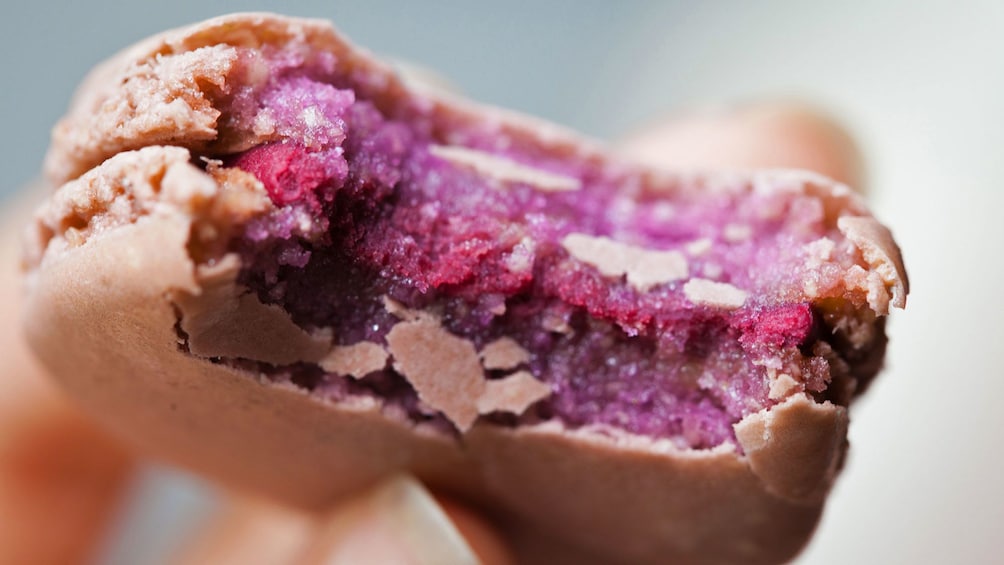 Close up of a lavender macaroon in Santa Barbara 