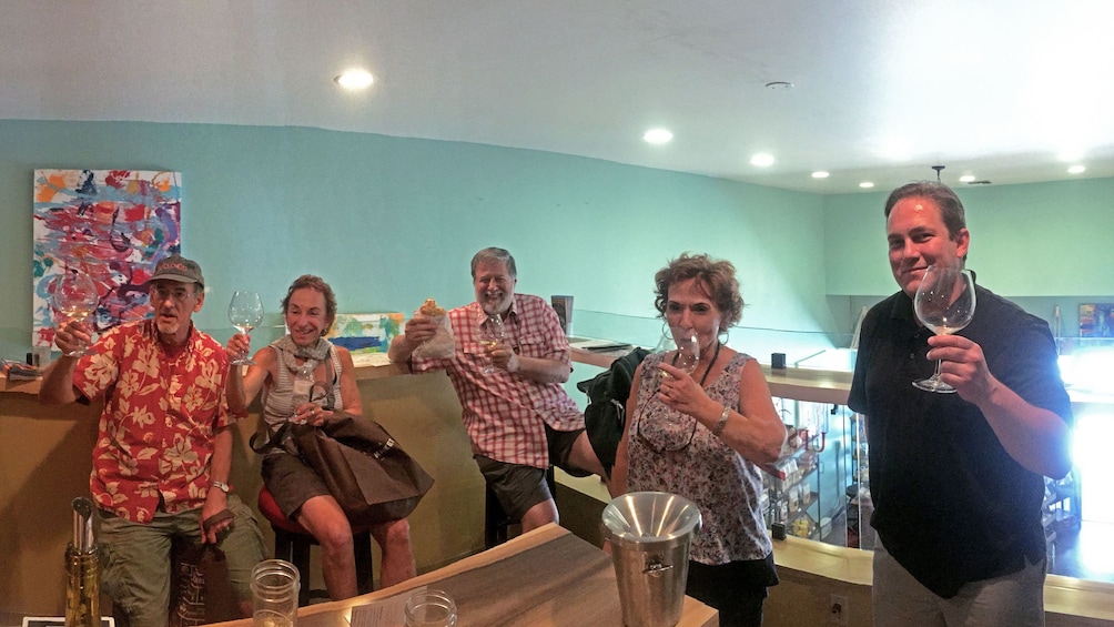 Group enjoying wine on the Taste Santa Barbara Food Tours