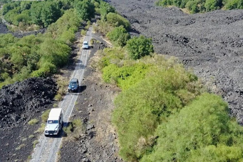 Safari jeep on lava flows (1992)