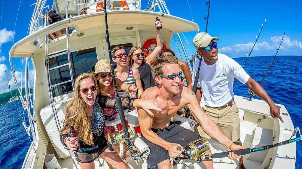 Close up view of people onboard on the Deep Sea Fishing Trip at St. George's Harbour