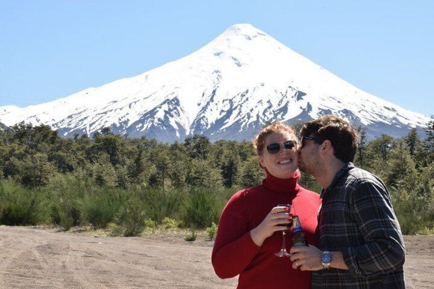 Toast from Petrohue with Osorno Volcano in the background