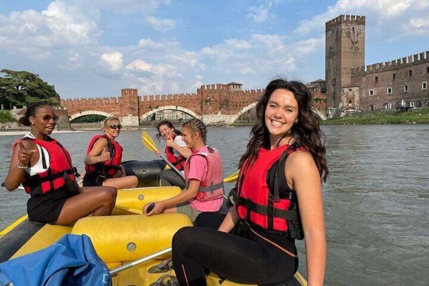 Soft-rafting at sunset and aperitif in Piazza Erbe
