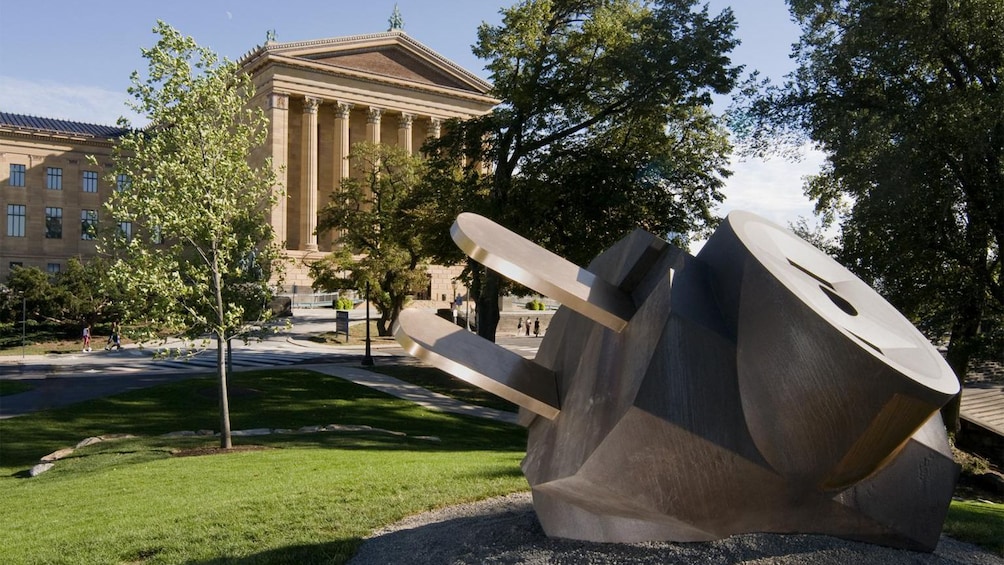 Sculpture of an electrical plug out side the Philadelphia Museum of Art