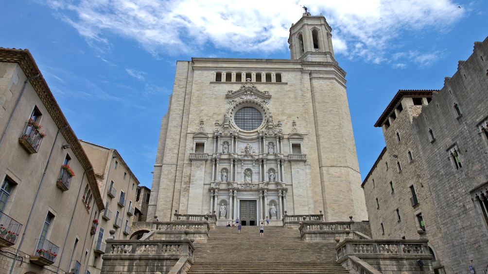 walking up the steps of the Girona Cathedral in Barcelona