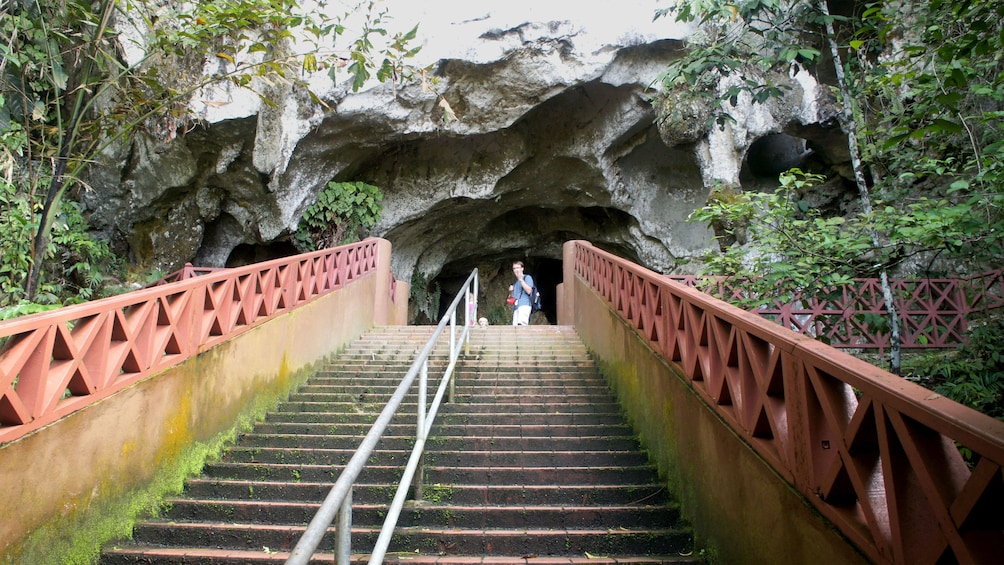 Stairs to Fairy Cave's million-year-old rock formations in Malaysia