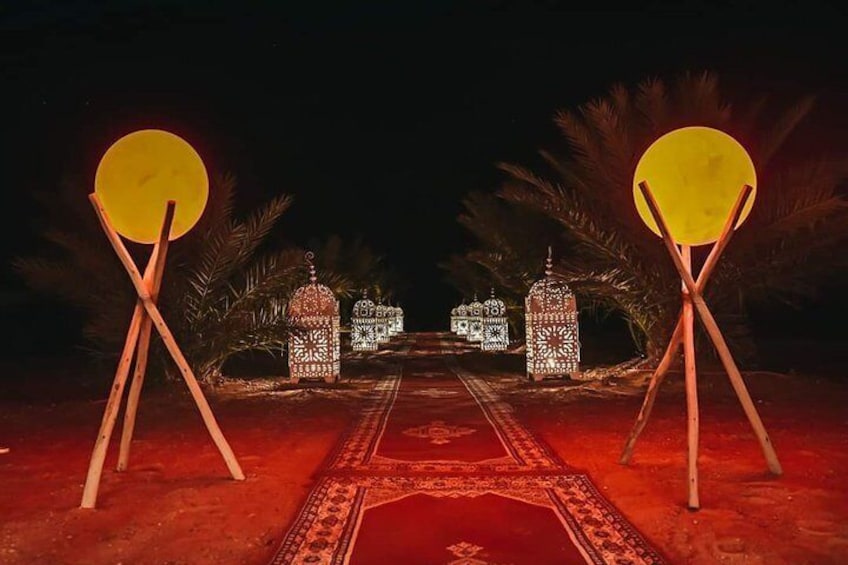 Merzouga: Overnight in Luxury Desert Camp with Camel Ride, meals & sandboarding