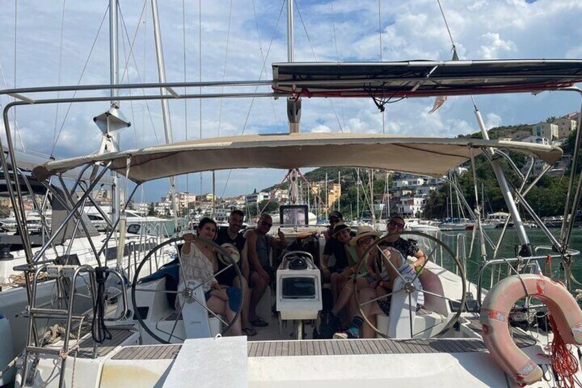 Sailing boat with aperitif at sunset in Cilento