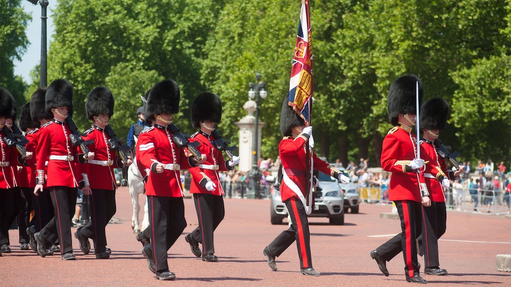 Guards marching at Westminster Abbey in London