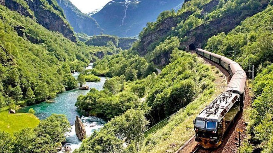 The famous Flam Railway train