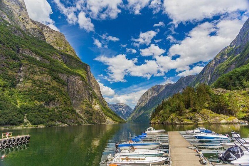 View of Nærøyfjord, where travelers take the fjordcruise