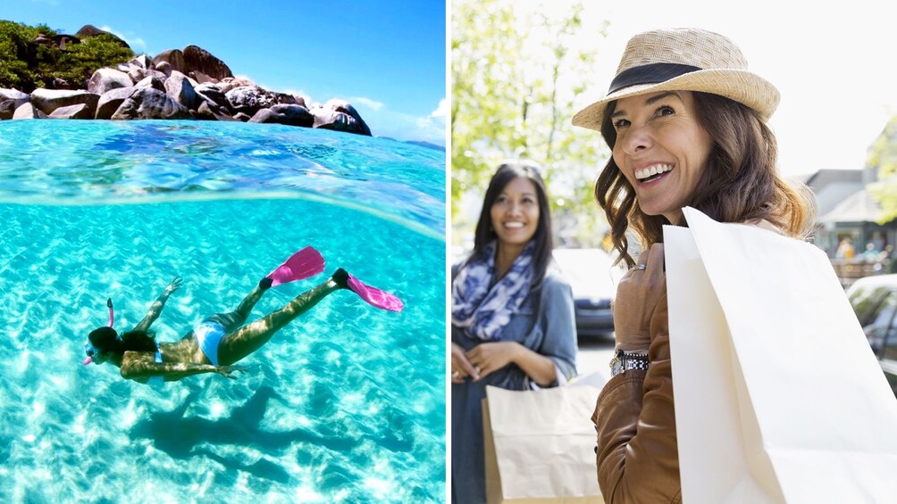 Combo image of snorkeling and shopping in Barbados