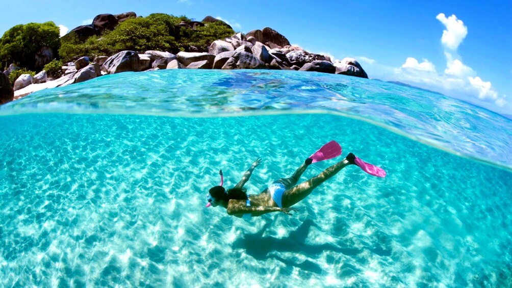 Woman snorkeling in crystal clear waters of Barbados