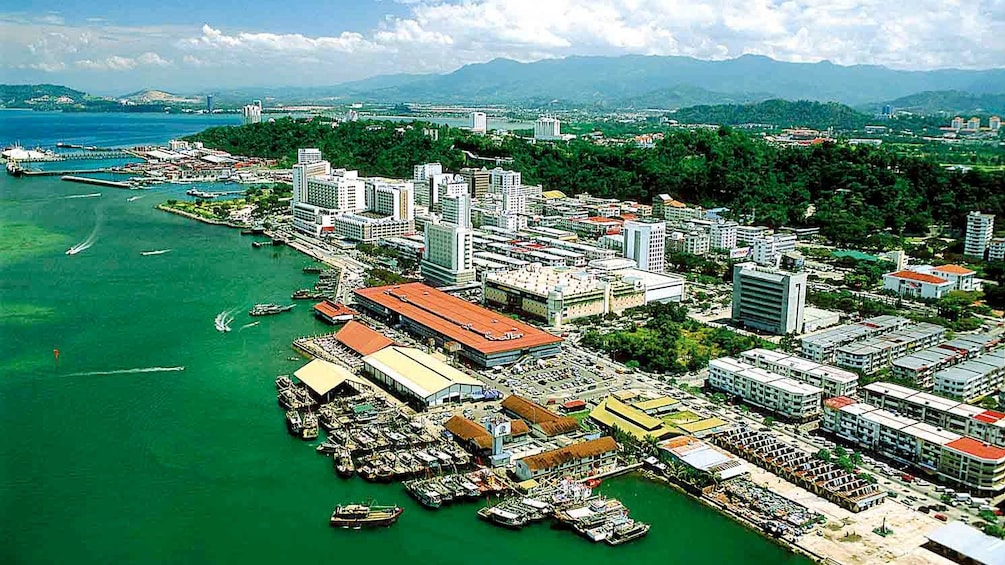 boats docked at the bay in Kota Kinabalu