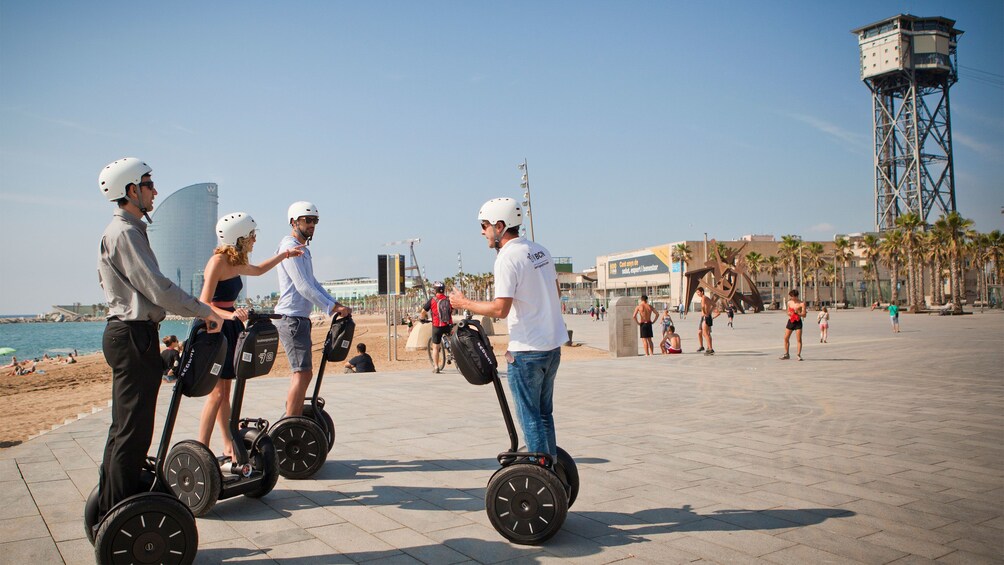 Segway riding group near the beach in Barcelona