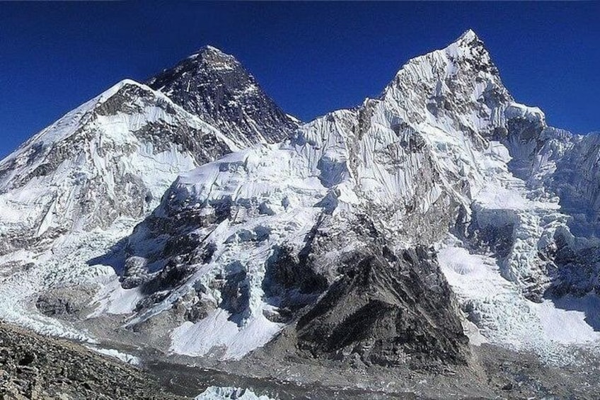 Mount Everest 8,848m on the middle & Mount Nuptse on the left & Mount Lhotse on the right. 