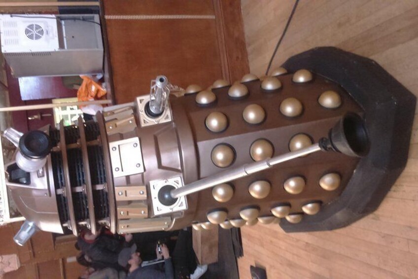 Up close and personal with a real-life Dalek while filming for Doctor Who. 