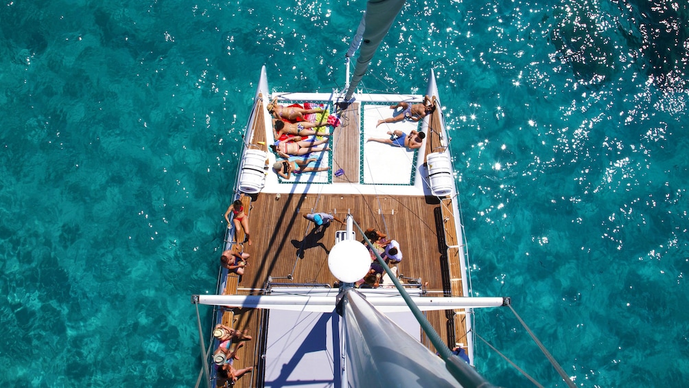 View from Crows nest down on deck of Catamaran
