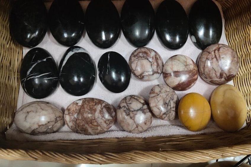 Stone for massage in Stone massage course.(We have more than one kinds of stone to use in treatment if you would like to know what's the different about these stone let's come to join in our class )