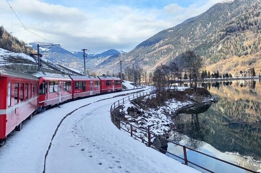 Lake Como, Swiss Alps and Bernina train. From Milan